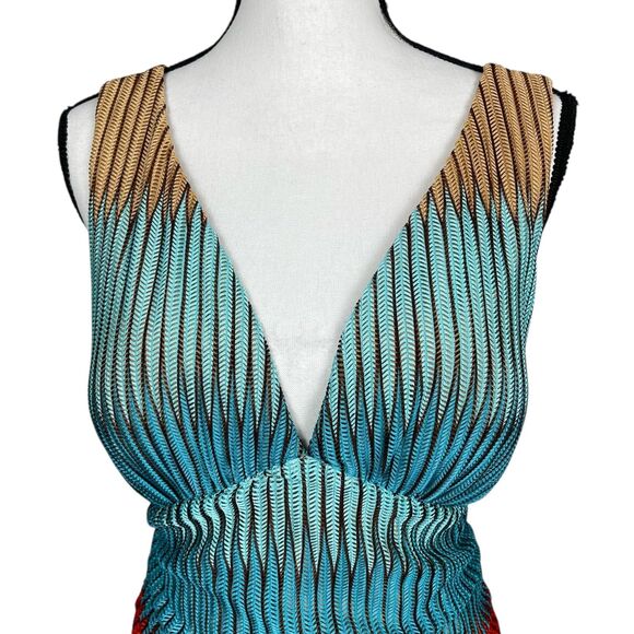 Guess Women’s Bodycon Midi Dress Size 14 Multicolor Pleated Ruched V-Neck - Picture 2 of 12